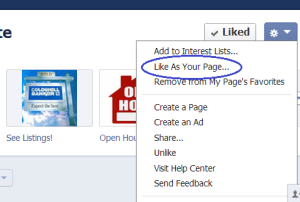 Facebook "like as page" example
