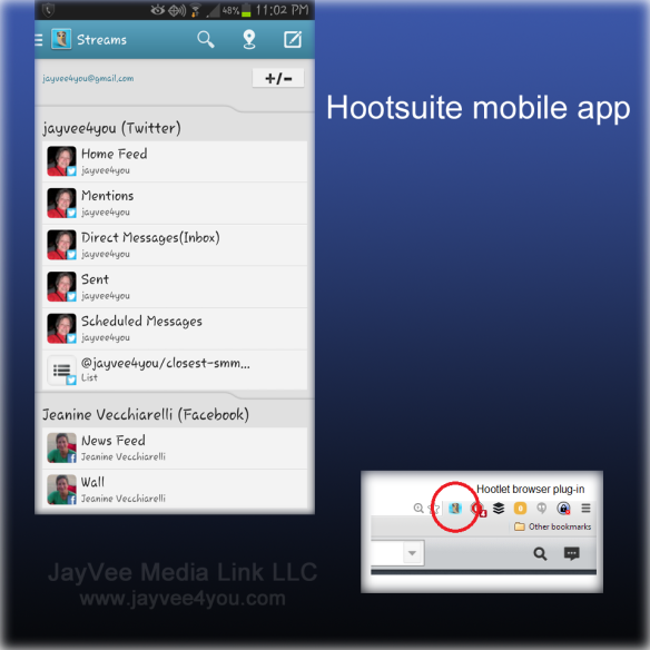 Hootsuite mobile app and Hootlet browser plug in screen shots